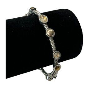 Brighton Monte Carlo Bangle Bracelet Silver Tone Yellow Topaz Stones Rope Hinged